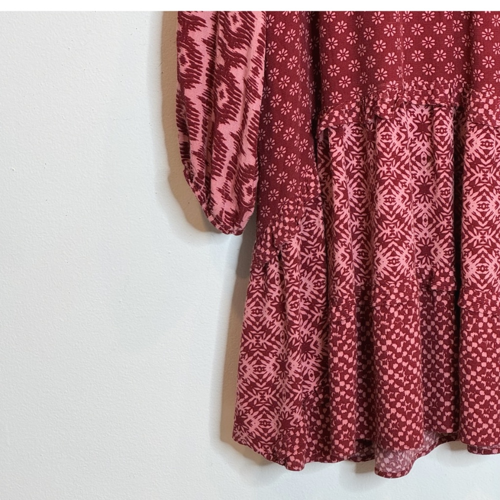 Anthropologie Dress Long Sleeve Tiered Skirt V-Neck Mini Knee Length Loose Fit L - Picture 7 of 15